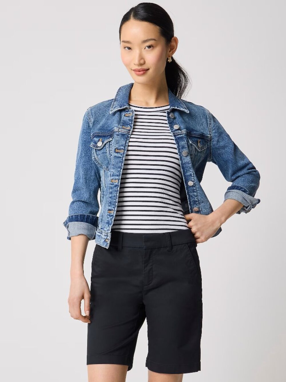 J. Crew Frankie 9" Black Women's Chino Bermuda Shorts - Classic Tailored Fit